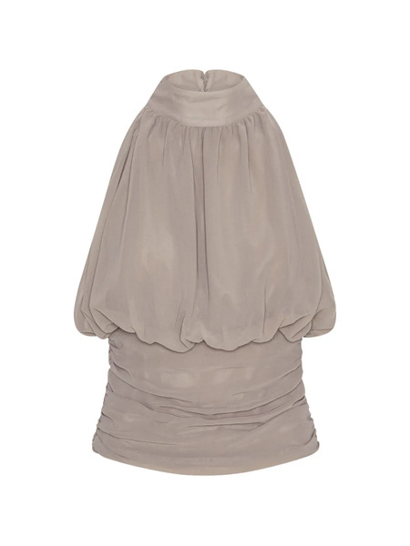  Rotate Birger Christensen Chiffon Ruched Blouse - Brown 