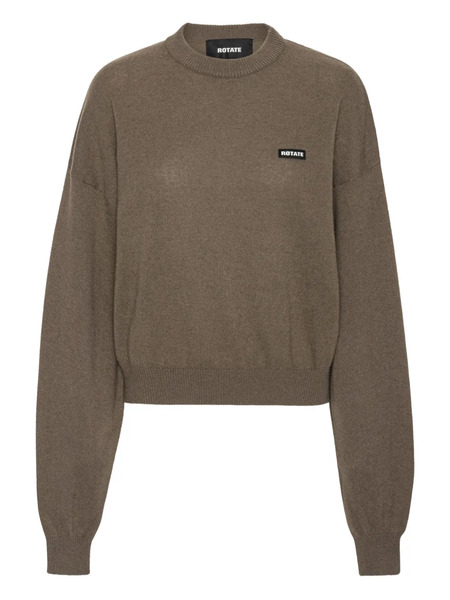  Rotate Birger Christensen Crew-neck Logo-patch Sweater - Brown 