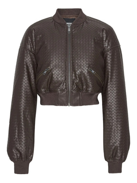  Rotate Birger Christensen Cropped Puffer Bomber Jacket - Brown 