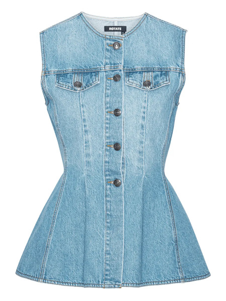  Rotate Birger Christensen Flared Denim Top - Blue 