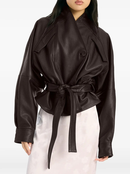  Rotate Birger Christensen Leather Bomber Jacket - Brown 