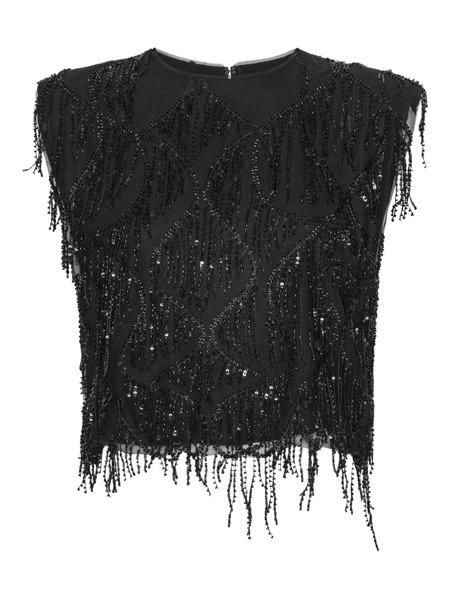  Rotate Birger Christensen Sequin Fringe Top - Black 