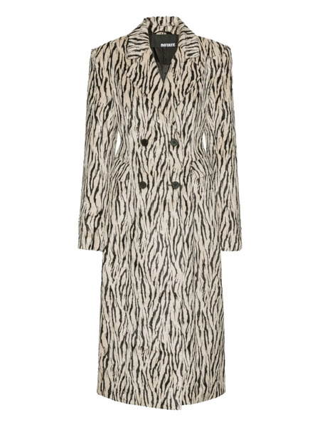  Rotate Birger Christensen Zebra-print Double-breasted Coat - Black 