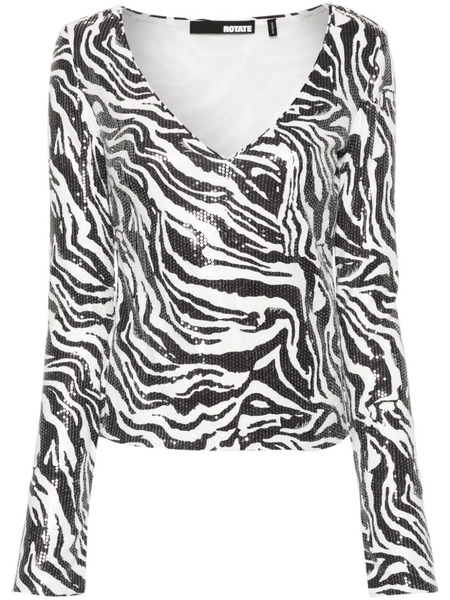  Rotate Birger Christensen Zebra-print Sequinned Top - White 