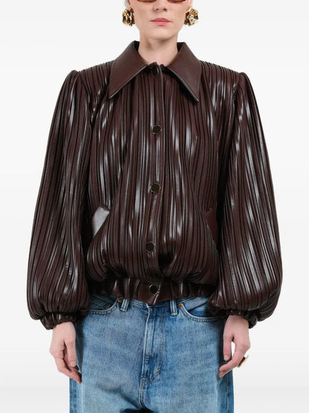  Rowen Rose Pleated Short Bomber Jacket - Brown 