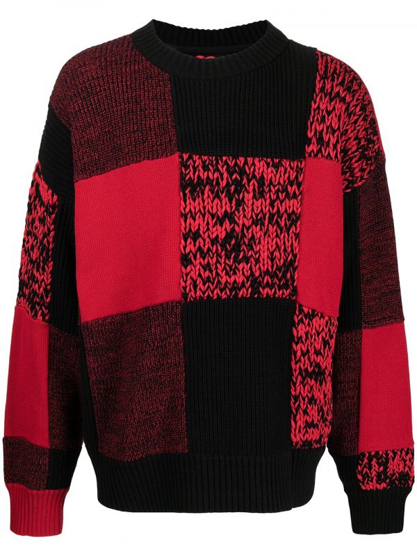  Sacai Checked Round-neck Jumper - Red 