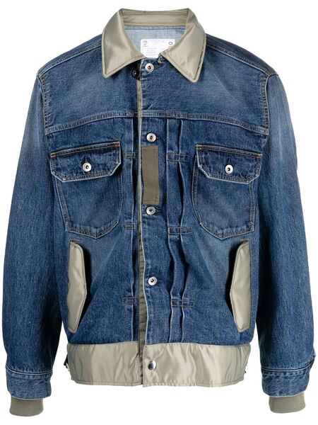  Sacai Contrasting-collar Denim Jacket - Blue 