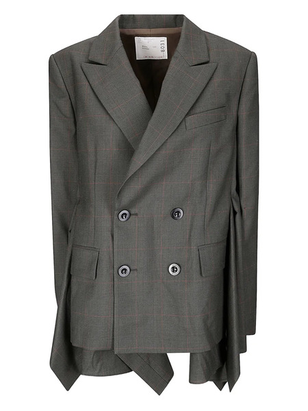  Sacai Double-breasted Checked-pattern Blazer - Grey 