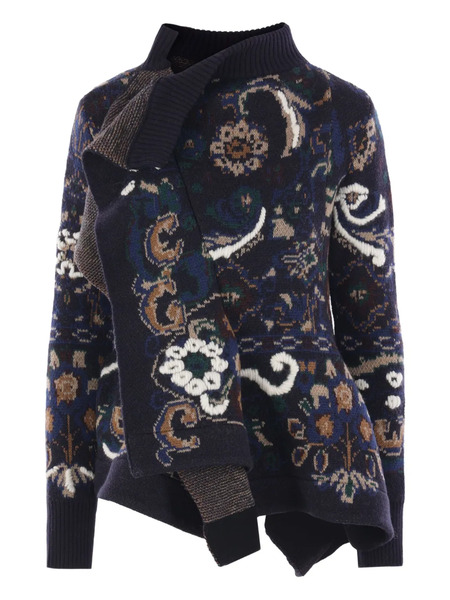  Sacai Patterned Ruffled Wool Sweater - Black 