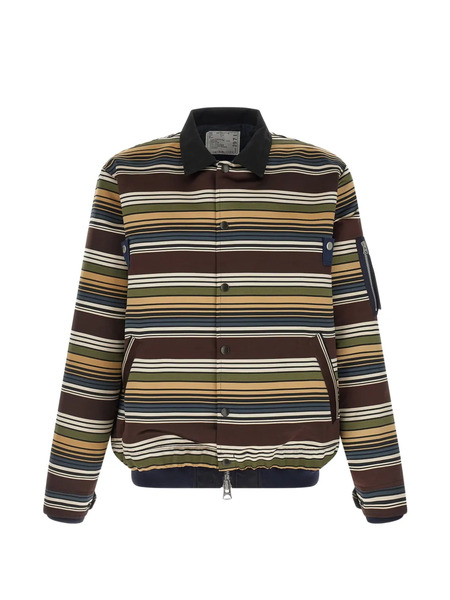  Sacai Striped Bomber Jacket - Brown 