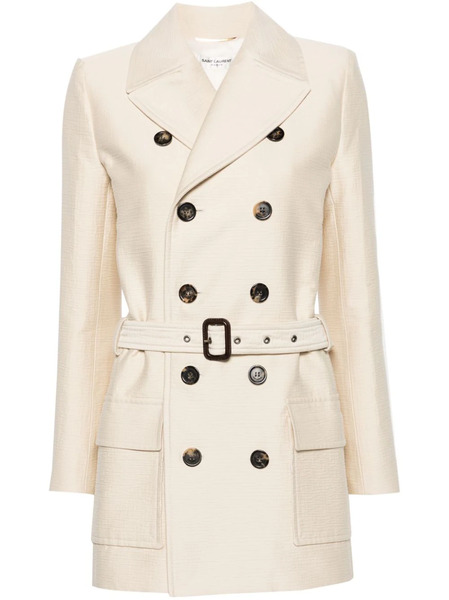  Saint Laurent Belted Double-breasted Coat - Neutrals 