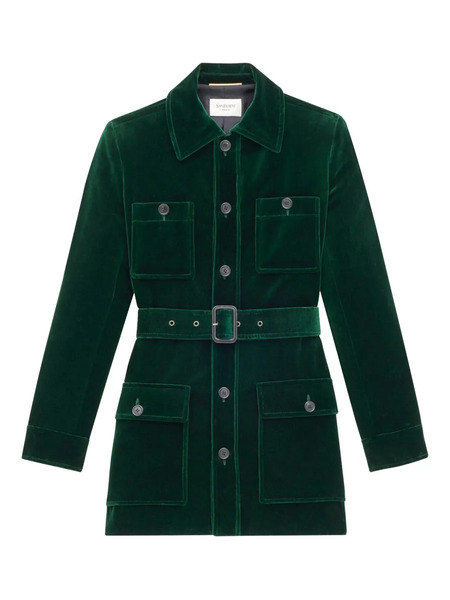  Saint Laurent Belted Velvet Jacket - Green 