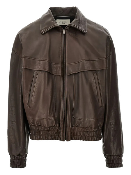  Saint Laurent Bomber Leather Jacket - Brown 
