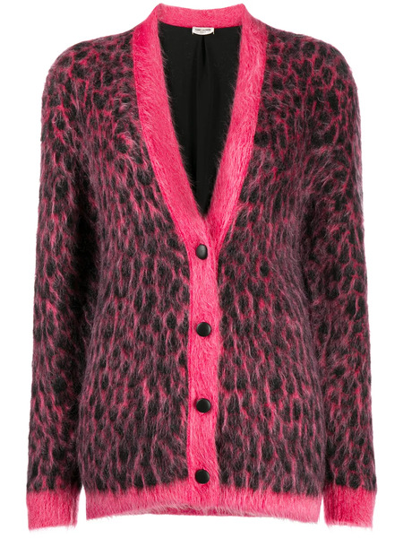  Saint Laurent Brushed Leopard-print Wool Cardigan - Pink 