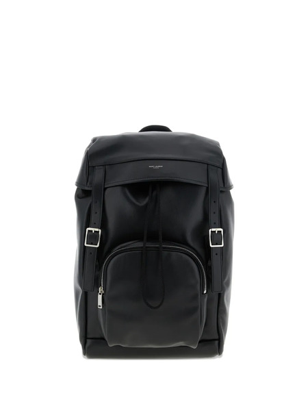  Saint Laurent Buckled-strap Leather Backpack - Black 