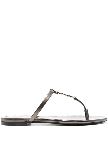  Saint Laurent Cassandra Leather Flip Flops - Brown 