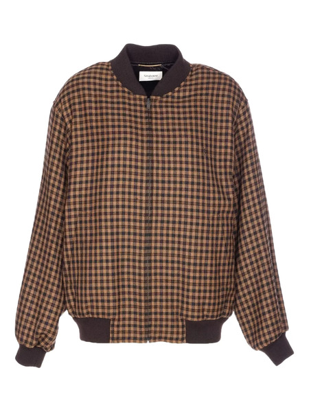  Saint Laurent Cassandre Checked Bomber Jacket - Brown 