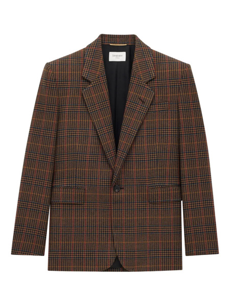  Saint Laurent Checked Single-breasted Wool Blazer - Brown 