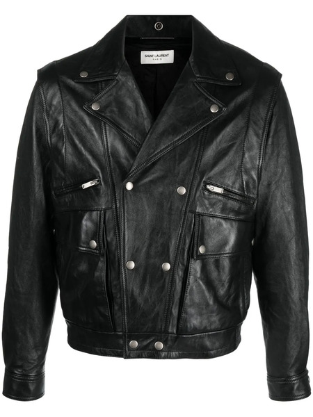  Saint Laurent Crinkled-effect Leather Jacket - Black 