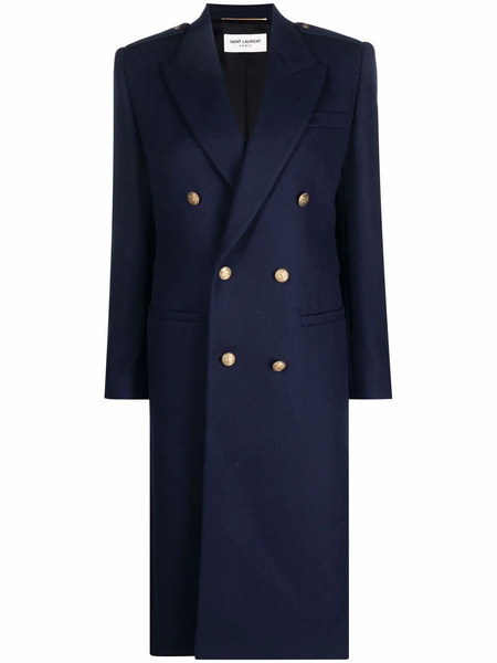  Saint Laurent Double-breasted Tailored Coat - Blue 
