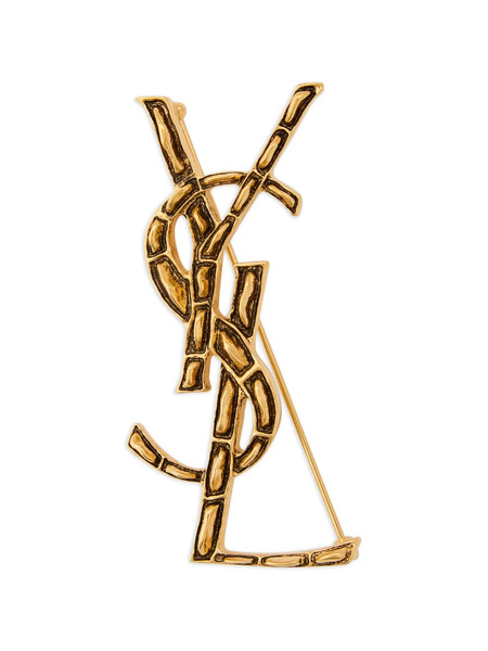  Saint Laurent Embossed Monogram Brooch - Gold 