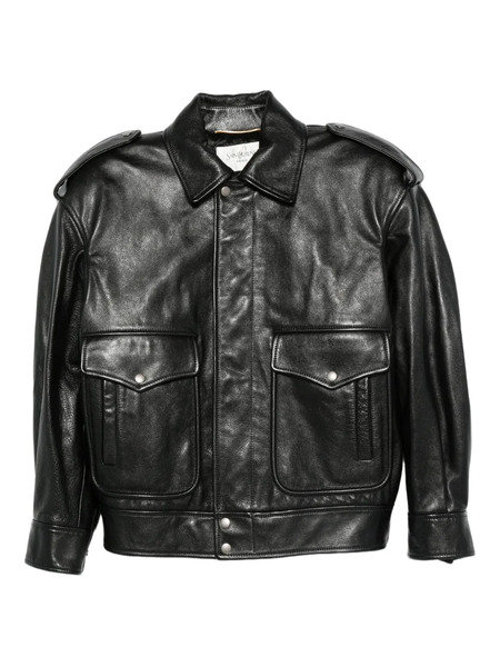  Saint Laurent Flap-pocket Leather Jacket - 1000 Black 