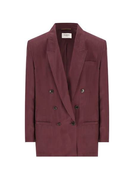  Saint Laurent Habotai Double-breasted Peak-lapel Jacket - Red 