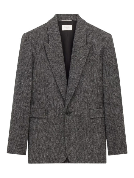  Saint Laurent Herringbone-pattern Wool Blazer - Black 