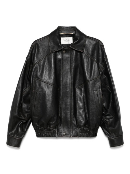  Saint Laurent Leather Bomber Jacket - Brown 