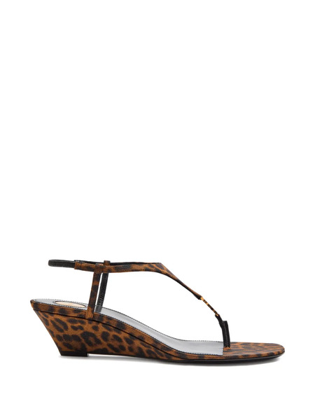  Saint Laurent Leopard-print Sandals - Brown 