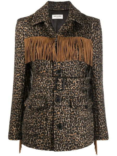 Saint Laurent Leopard Print Tasselled Jacket - Neutrals 