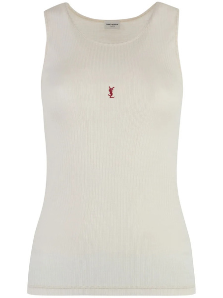  Saint Laurent Logo-embroidered Wool Tank Top - Neutrals 