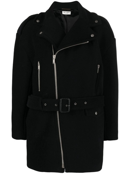  Saint Laurent Notched-collar Zip-fastening Coat - Black 