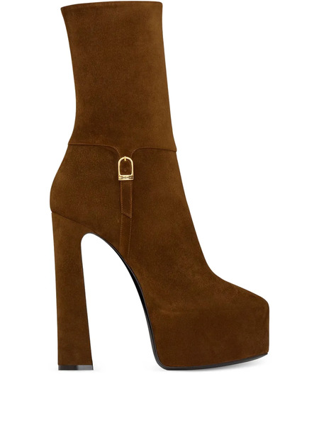  Saint Laurent Platform Block-heel Lambskin Boots - Brown 