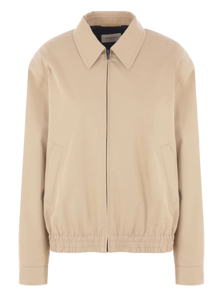  Saint Laurent Pointed-collar Elasticated-hem Bomber Jacket - Neutrals 