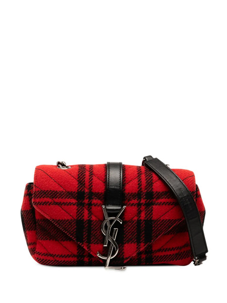  Saint Laurent Pre-owned 2015 Baby Chevron Tartan Wool Monogram Classic Chain Bag Crossbody Bag - Red 