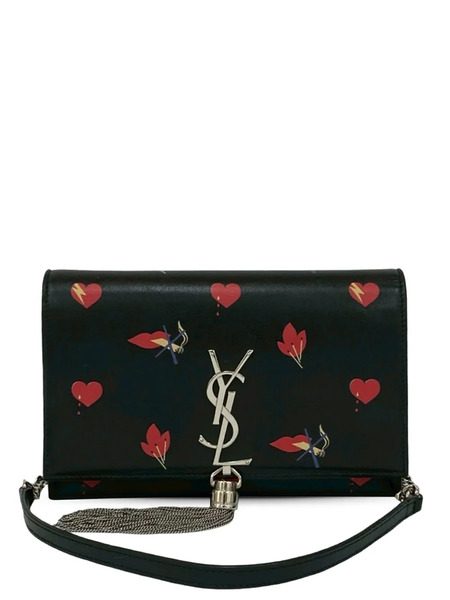  Saint Laurent Pre-owned 2013-2025 Calfskin Heart And Smoking Lips Monogram Kate Tassel Wallet On Chain Crossbody Bag - Black 