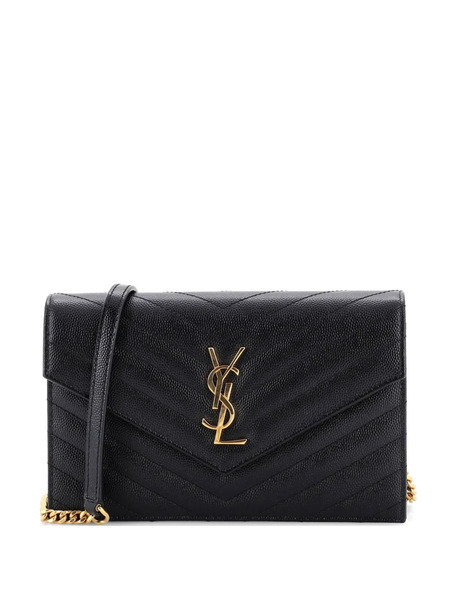  Saint Laurent Pre-owned Classic Monogram Wallet On Chain Matelasse Chevron Leather Small Crossbody Bag - Black 