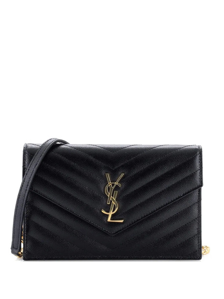 Saint Laurent Pre-owned Classic Monogram Wallet On Chain Matelasse Chevron Leather Small Crossbody Bag - Black 