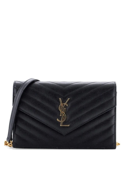  Saint Laurent Pre-owned Classic Monogram Wallet On Chain Matelasse Chevron Leather Small Crossbody Bag - Black 