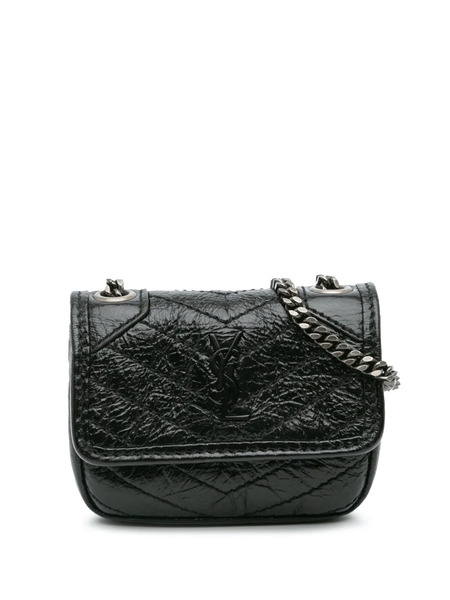  Saint Laurent Pre-owned 2022 Micro Crinkled Leather Niki Airpods Case With Chain Crossbody Bag - Black 