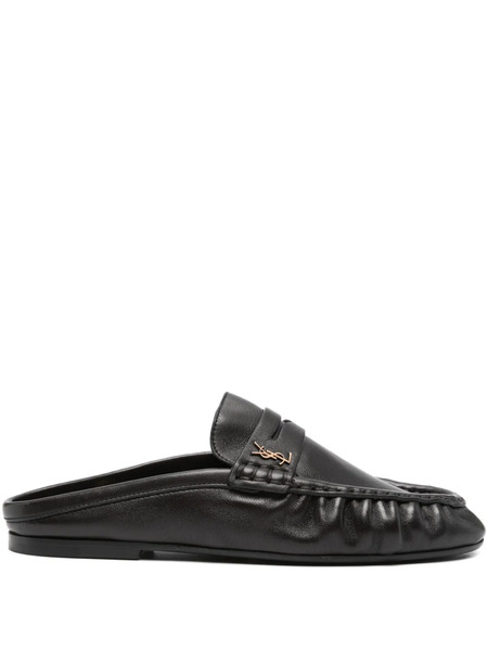  Saint Laurent Ruched Logo Mules - Brown 