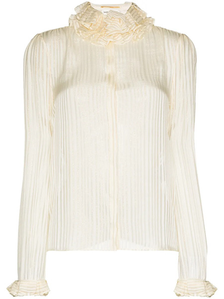  Saint Laurent Ruffle-collar Striped Blouse - Neutrals 