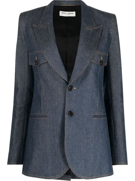  Saint Laurent Single-breasted Denim Blazer - Blue 