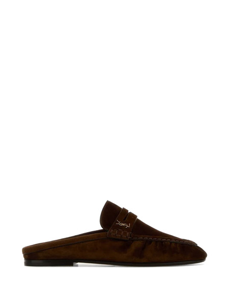  Saint Laurent Suede Loafers Mules - Brown 
