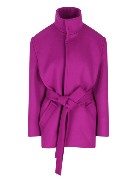 Saint Laurent Wool Belted Coat - Pink 