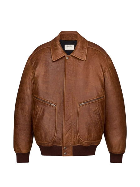  Saint Laurent Zip Leather Jacket - Brown 