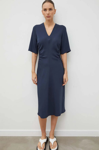  Samsoe Samsoe Samailey V-neck Gathered Midi Dress - Blue 