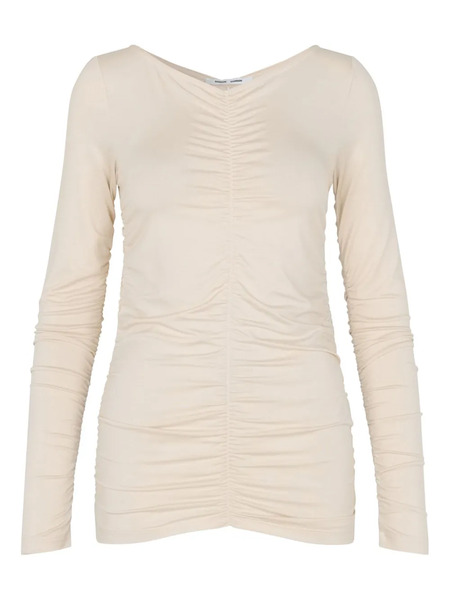  Samsoe Samsoe Ulrika Gathered-detail T-shirt - Neutrals 