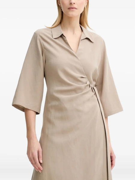  Samsoe Samsoe Wrap-effect Quarter-sleeve Midi Dress - Neutrals 